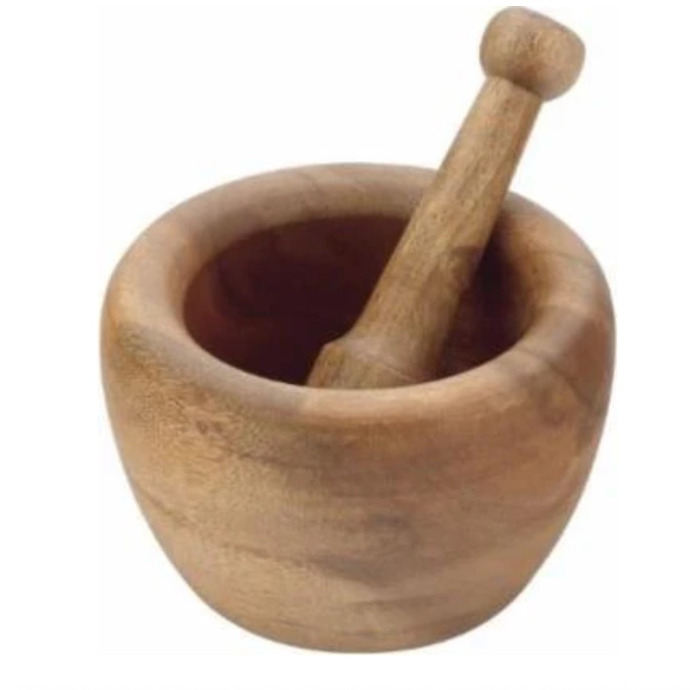 Brand new. Never Used. Great gift. Pacific Merchants Wood Mortar and Pestal